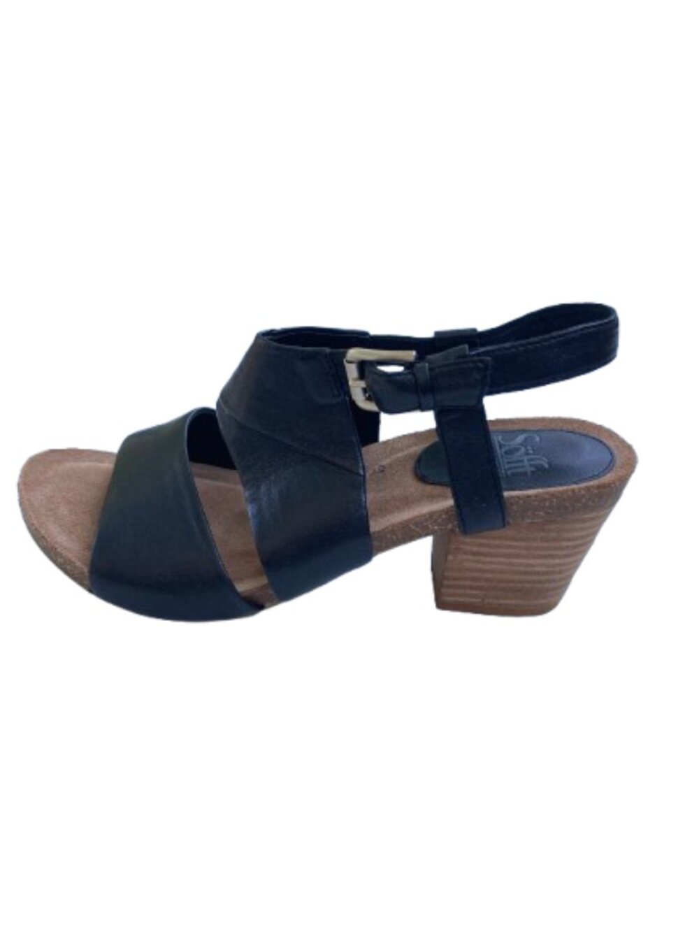 Sofft Black Leather Sandals 3" Stacked Heel Slingback Cushioned Footbed, size 9 - Picture 10 of 11
